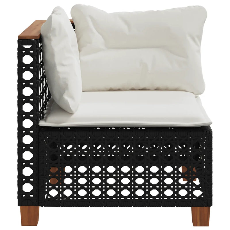 Garden Sofa Corner with Cushions Black Poly Rattan