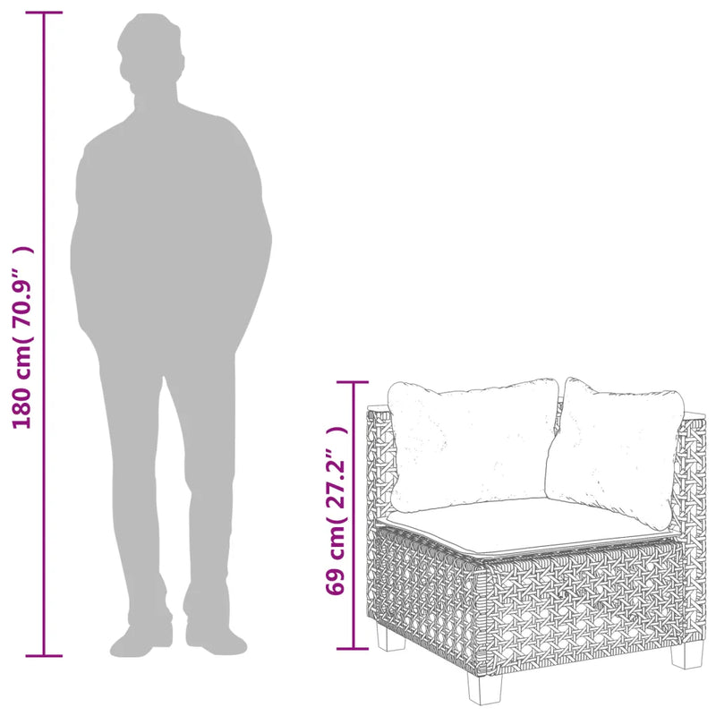 Garden Sofa Corner with Cushions Black Poly Rattan