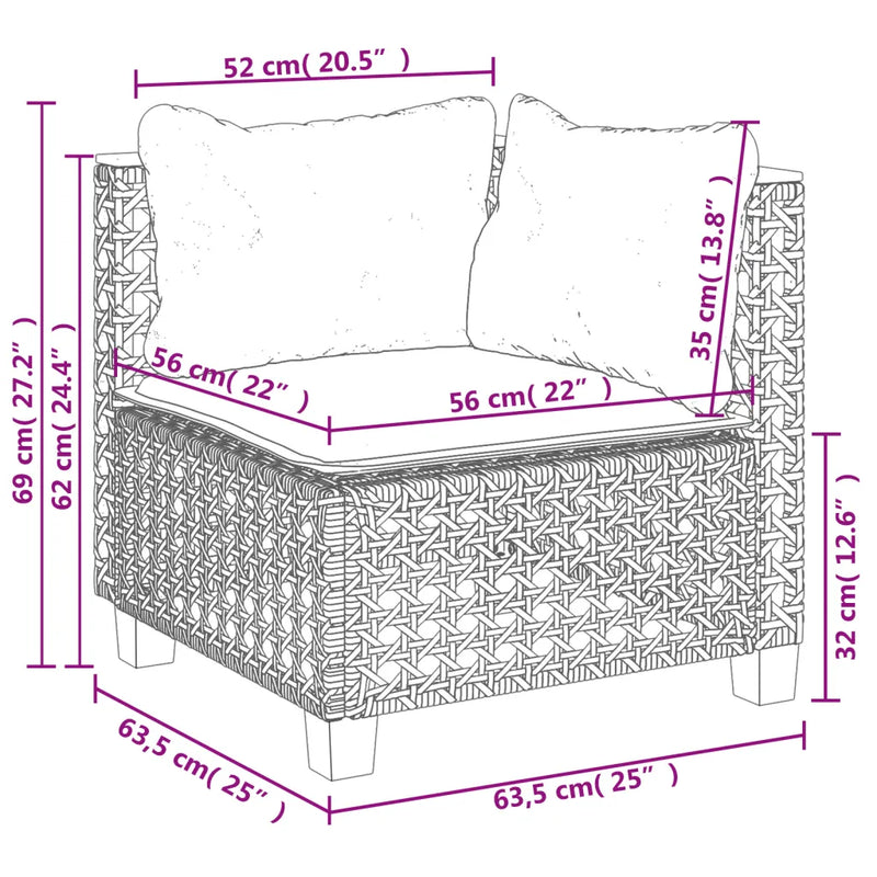 Garden Sofa Corner with Cushions Black Poly Rattan