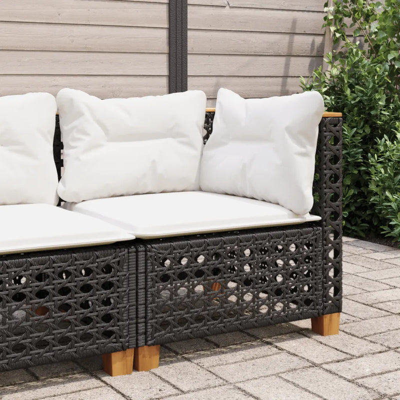 Garden Sofa Corner with Cushions Black Poly Rattan