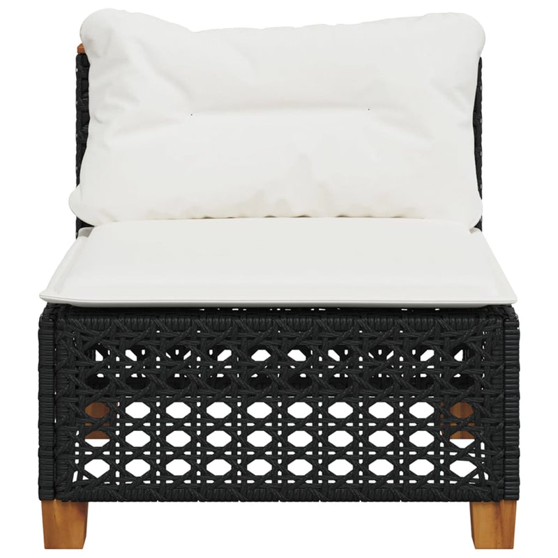 vidaXL Garden Sofa Armless with Cushions Black Poly Rattan