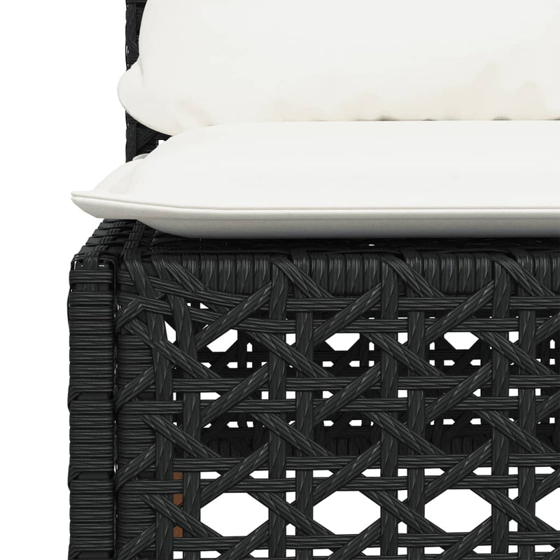 vidaXL Garden Sofa Armless with Cushions Black Poly Rattan