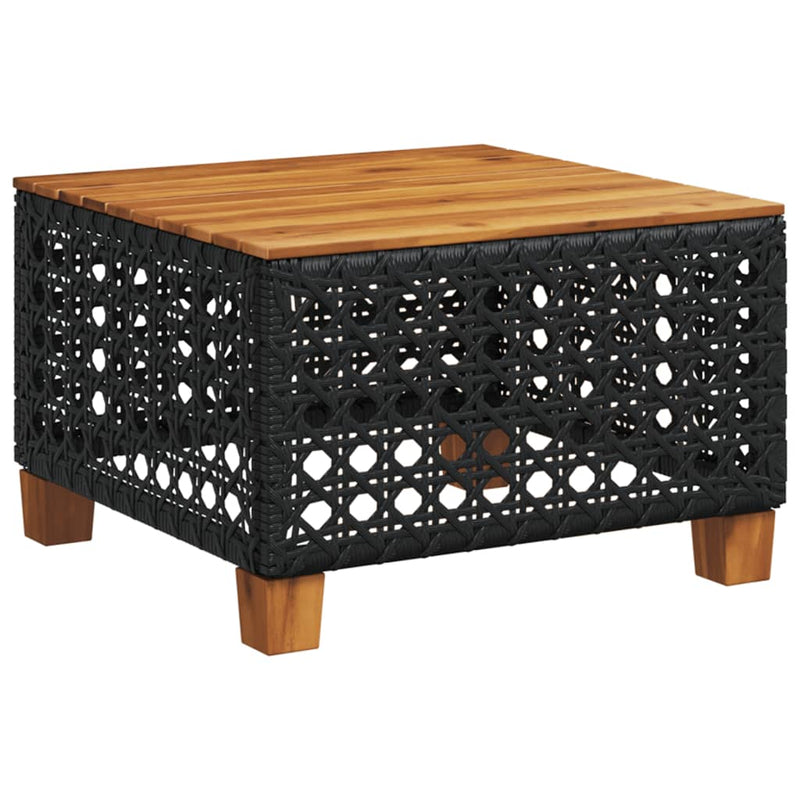 vidaXL Garden Table Black 55x55x36 cm Poly Rattan Acacia Wood