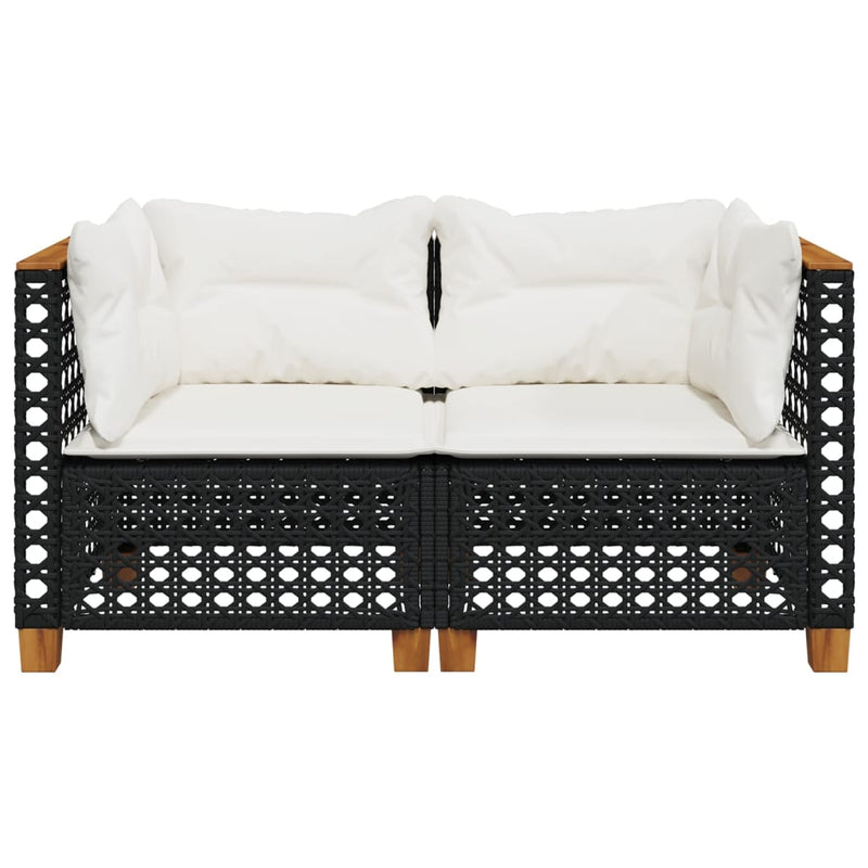 vidaXL Garden Sofas Corner with Cushions 2 pcs Black Poly Rattan
