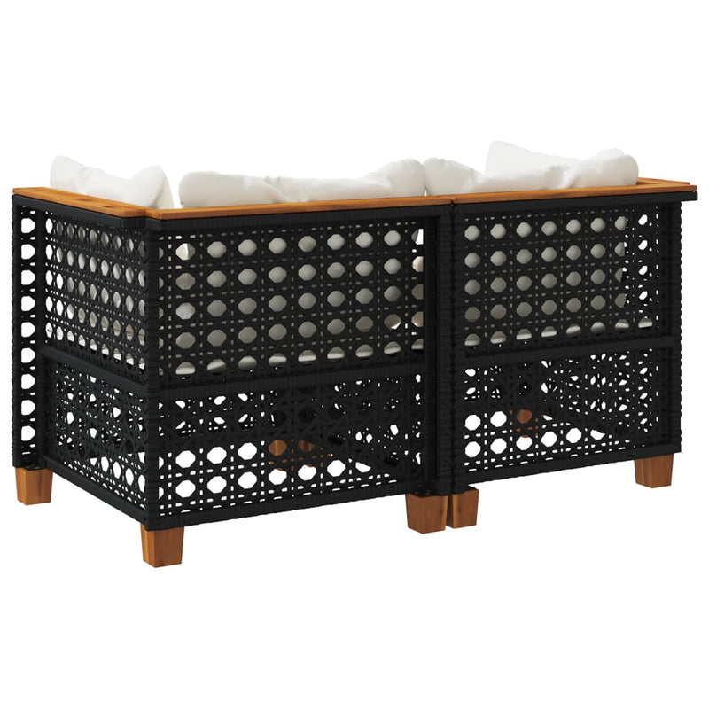 vidaXL Garden Sofas Corner with Cushions 2 pcs Black Poly Rattan