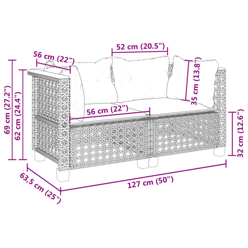 vidaXL Garden Sofas Corner with Cushions 2 pcs Black Poly Rattan