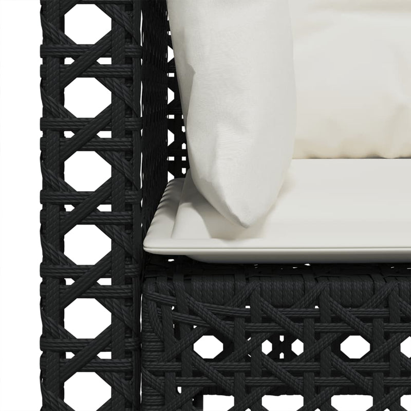vidaXL Garden Sofa with Cushions 3-Seater Black Poly Rattan