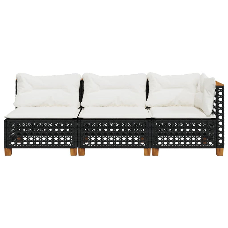 vidaXL Garden Sofa with Cushions 3-Seater Black Poly Rattan