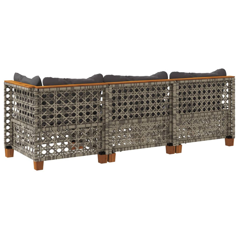 vidaXL Garden Sofa with Cushions 3-Seater Grey Poly Rattan