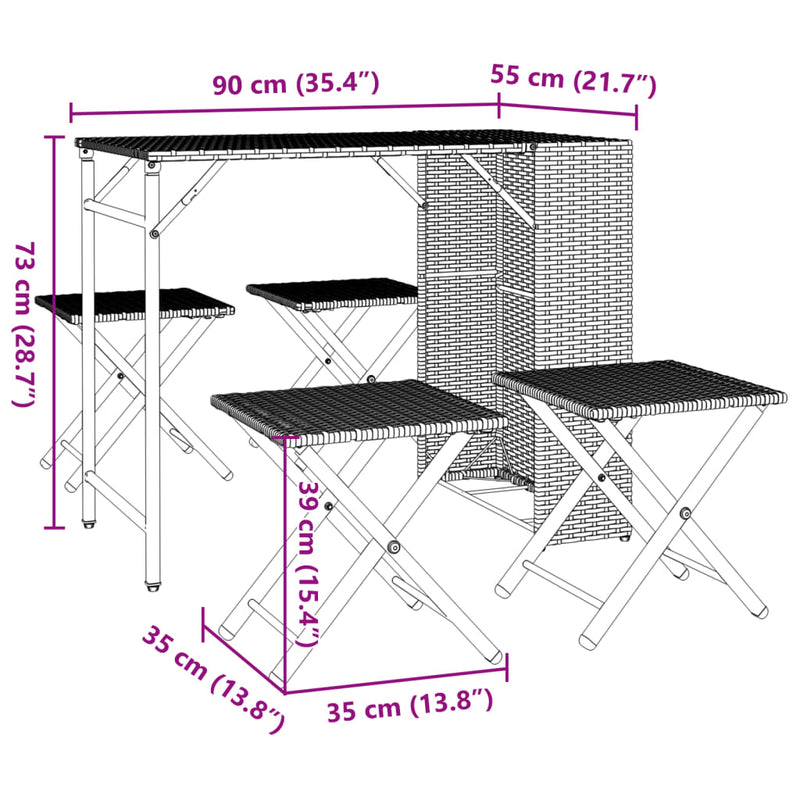 vidaXL 5 Piece Garden Dining Set Foldable Black Poly Rattan