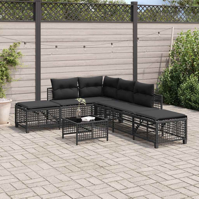 vidaXL 3 Piece Corner Garden Sofa Set with Cushions Black Poly Rattan