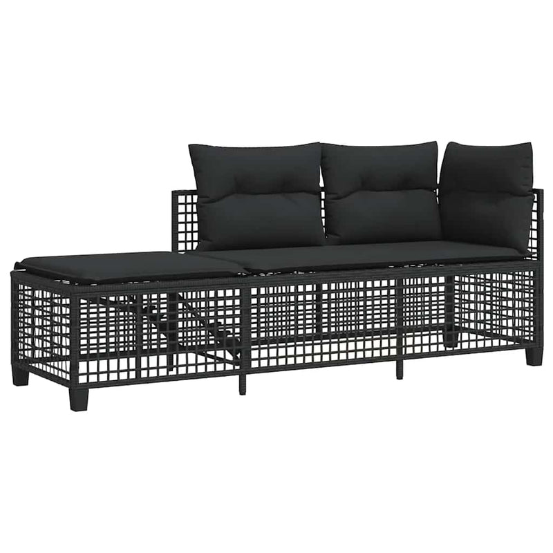 vidaXL 3 Piece Corner Garden Sofa Set with Cushions Black Poly Rattan