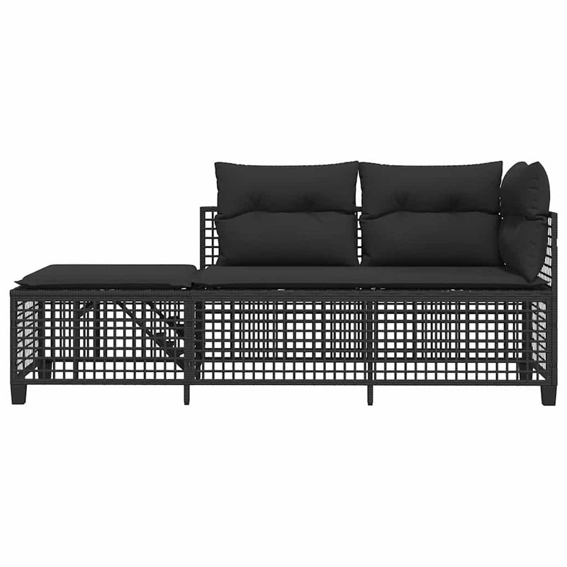 vidaXL 3 Piece Corner Garden Sofa Set with Cushions Black Poly Rattan