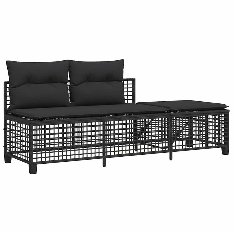 vidaXL 3 Piece Corner Garden Sofa Set with Cushions Black Poly Rattan