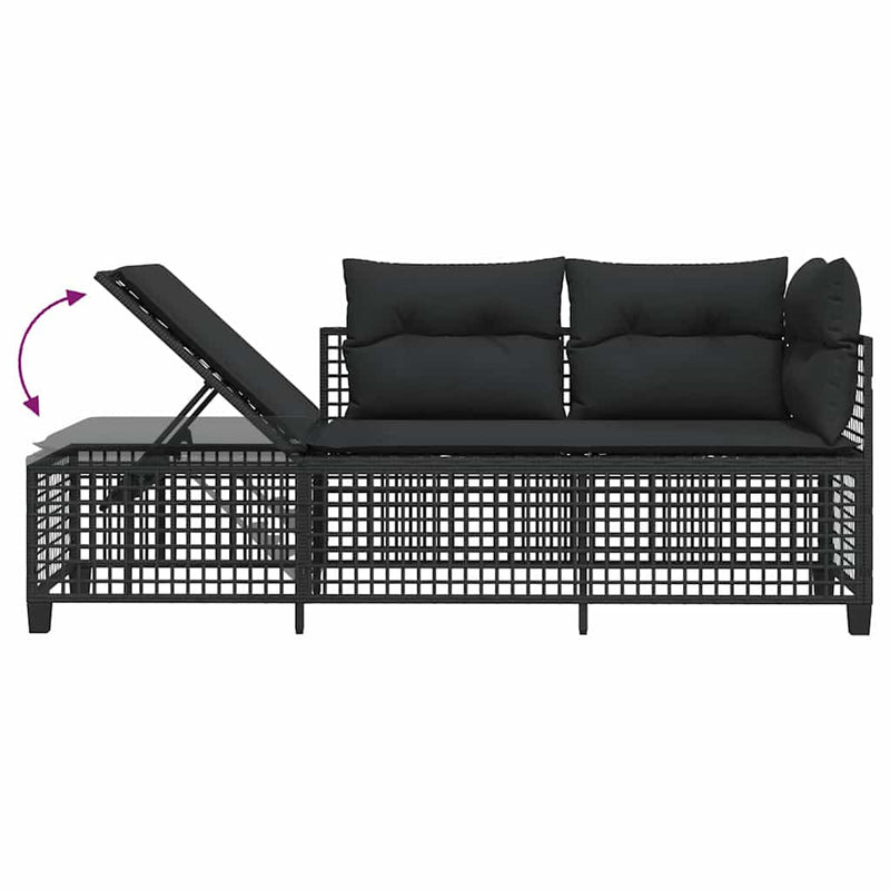 vidaXL 3 Piece Corner Garden Sofa Set with Cushions Black Poly Rattan
