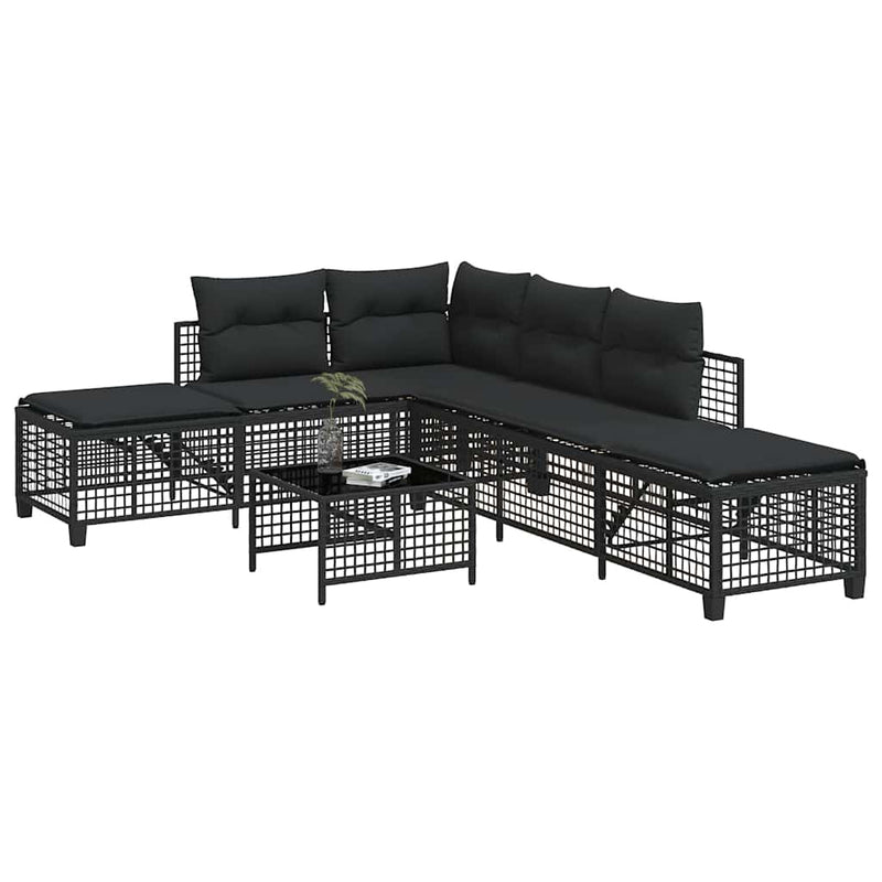 vidaXL 3 Piece Corner Garden Sofa Set with Cushions Black Poly Rattan