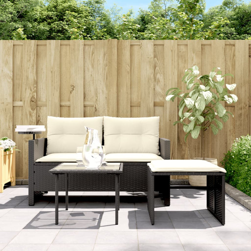 vidaXL 3 Piece Garden Sofa Set with Cushions Black Poly Rattan