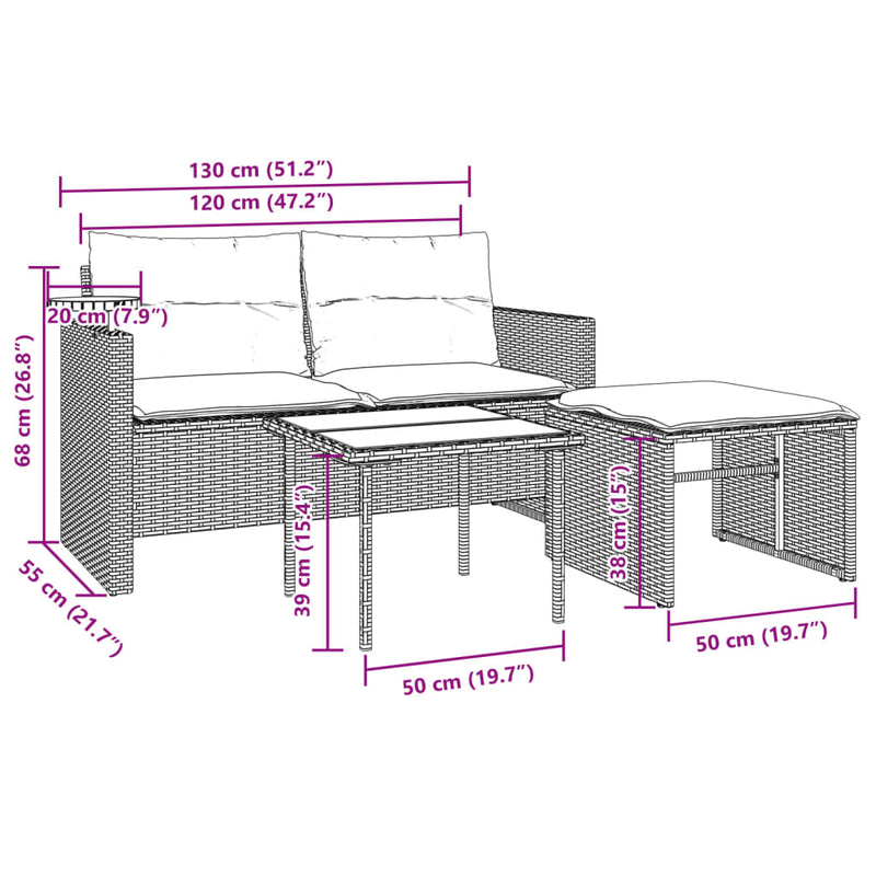 vidaXL 3 Piece Garden Sofa Set with Cushions Black Poly Rattan