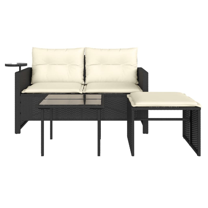vidaXL 3 Piece Garden Sofa Set with Cushions Black Poly Rattan
