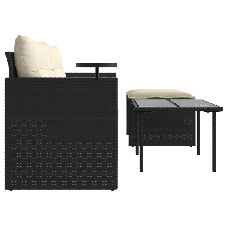 vidaXL 3 Piece Garden Sofa Set with Cushions Black Poly Rattan