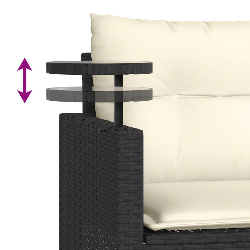 vidaXL 3 Piece Garden Sofa Set with Cushions Black Poly Rattan