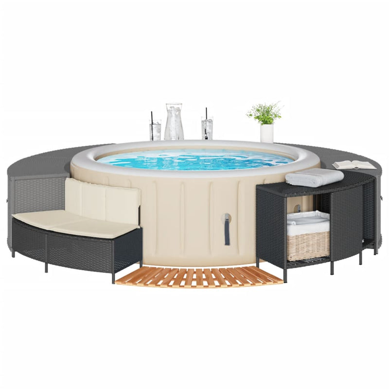 vidaXL Hot Tub Surround Black Poly Rattan and Solid Wood Acacia