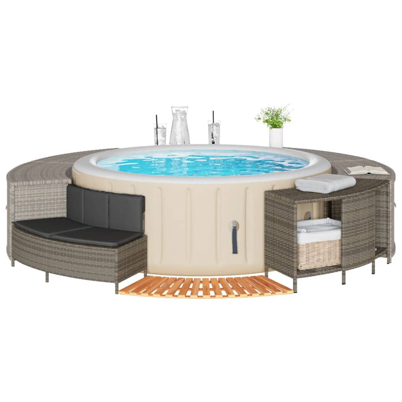 vidaXL Hot Tub Surround Grey Poly Rattan and Solid Wood Acacia