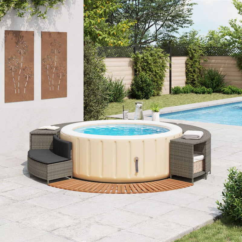 vidaXL Hot Tub Surround Grey Poly Rattan and Solid Wood Acacia