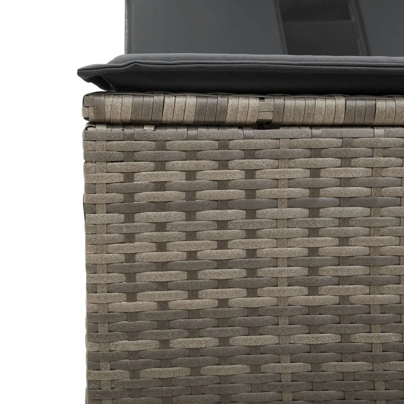 Double Sun Lounger with Canopy and Cushions Grey Poly Rattan