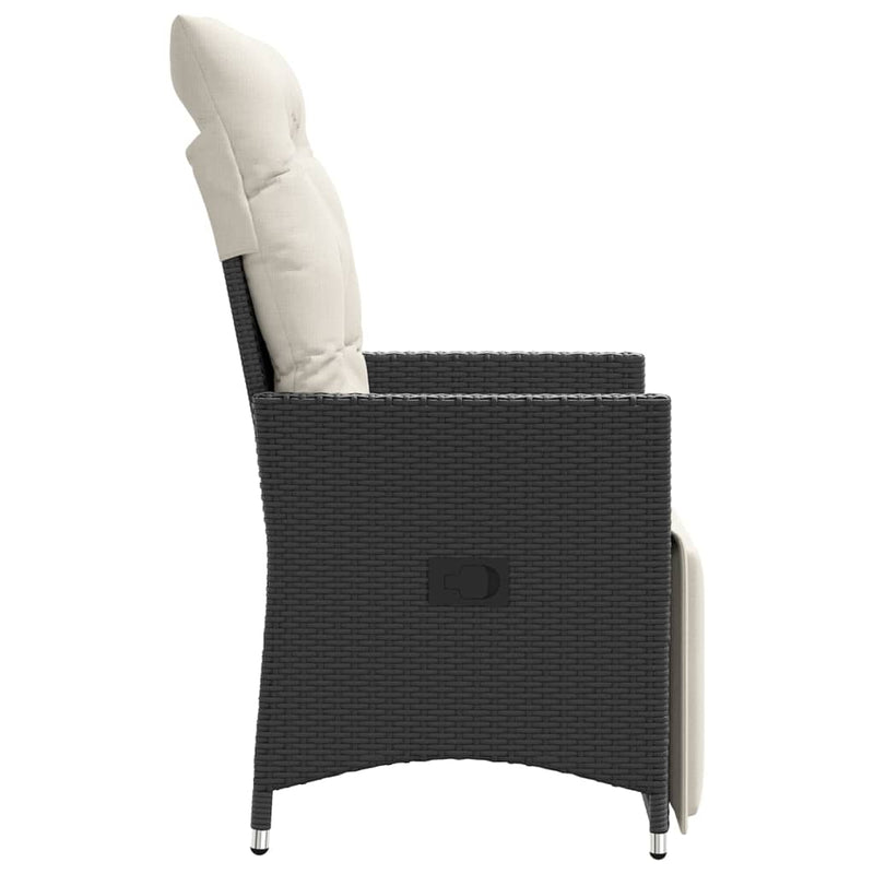 vidaXL Reclining Garden Chair with Cushions Black Poly Rattan