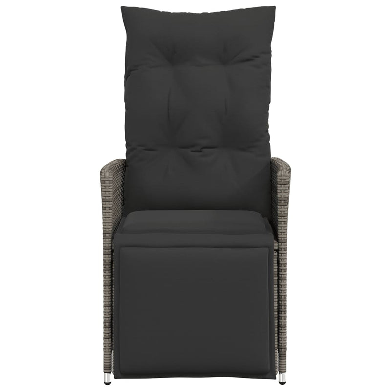 vidaXL Reclining Garden Chair with Cushions Grey Poly Rattan