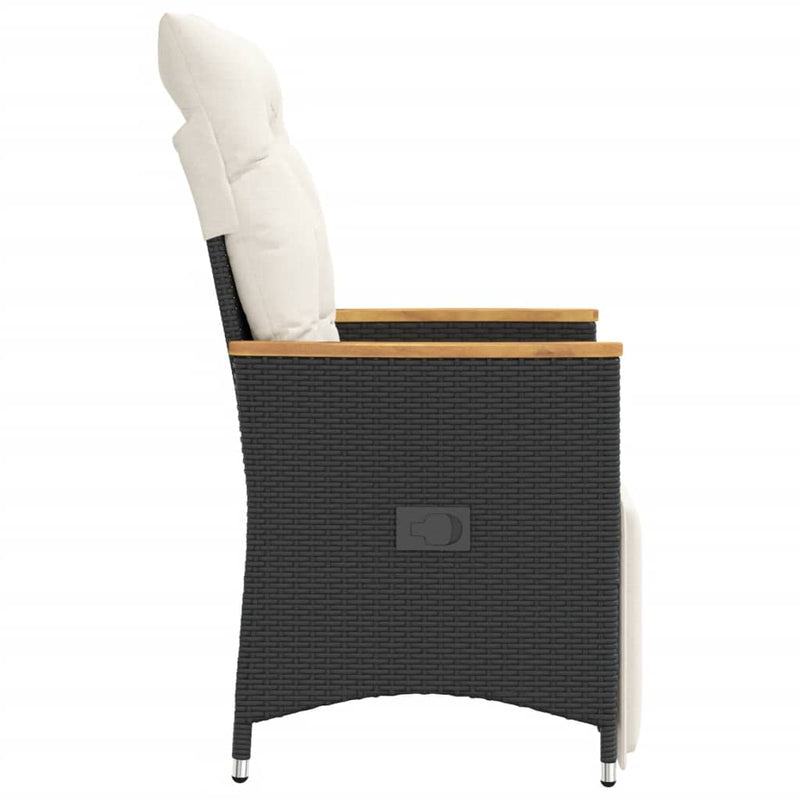 vidaXL Reclining Garden Chair with Cushions Black Poly Rattan