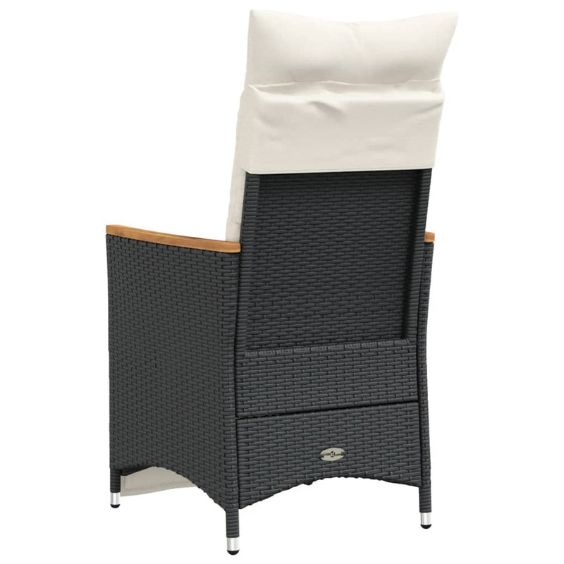 vidaXL Reclining Garden Chair with Cushions Black Poly Rattan