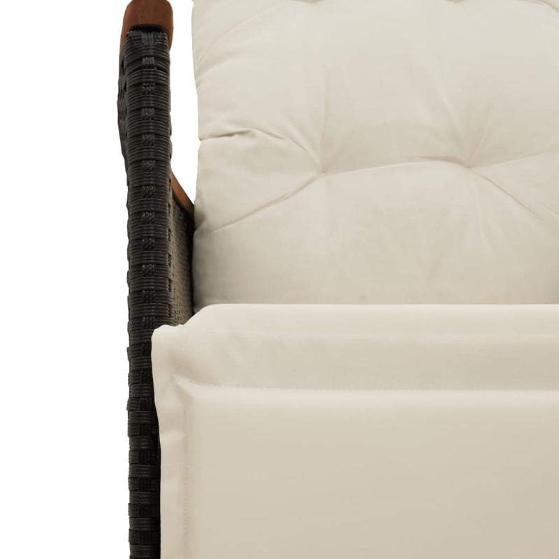 vidaXL Reclining Garden Chair with Cushions Black Poly Rattan