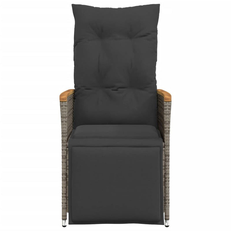 vidaXL Reclining Garden Chair with Cushions Grey Poly Rattan