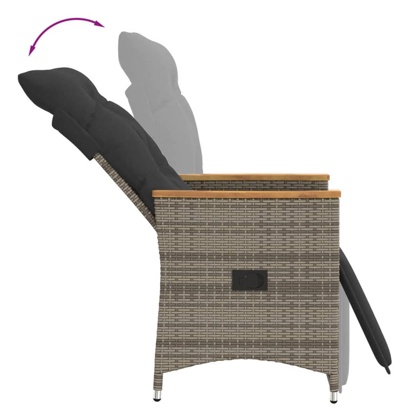 vidaXL Reclining Garden Chair with Cushions Grey Poly Rattan