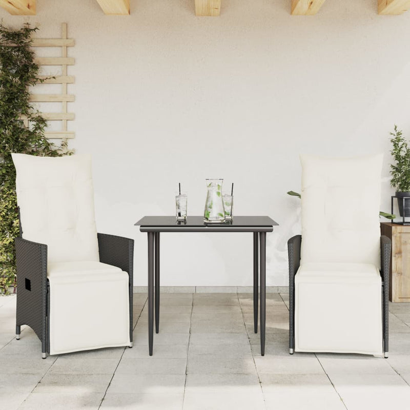 vidaXL Reclining Garden Chairs 2 pcs with Cushions Black Poly Rattan