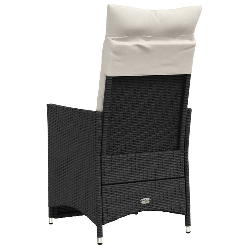 vidaXL Reclining Garden Chairs 2 pcs with Cushions Black Poly Rattan