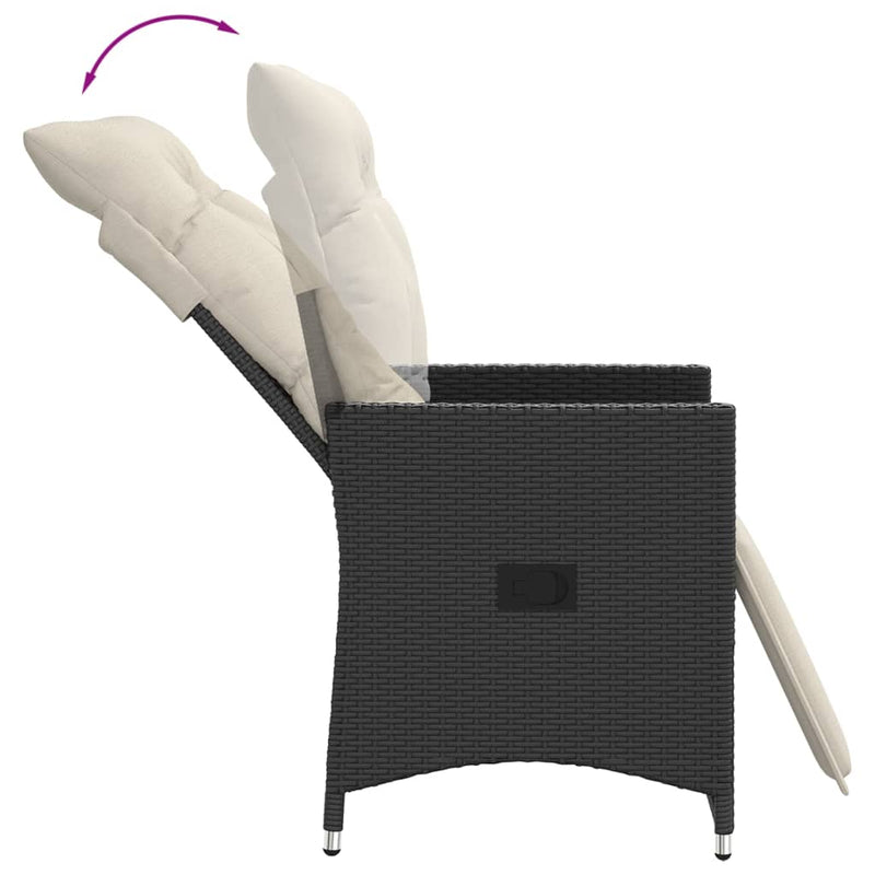 vidaXL Reclining Garden Chairs 2 pcs with Cushions Black Poly Rattan
