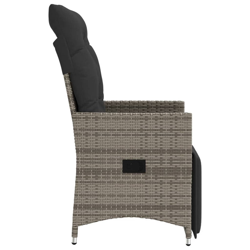 vidaXL Reclining Garden Chairs 2 pcs with Cushions Grey Poly Rattan