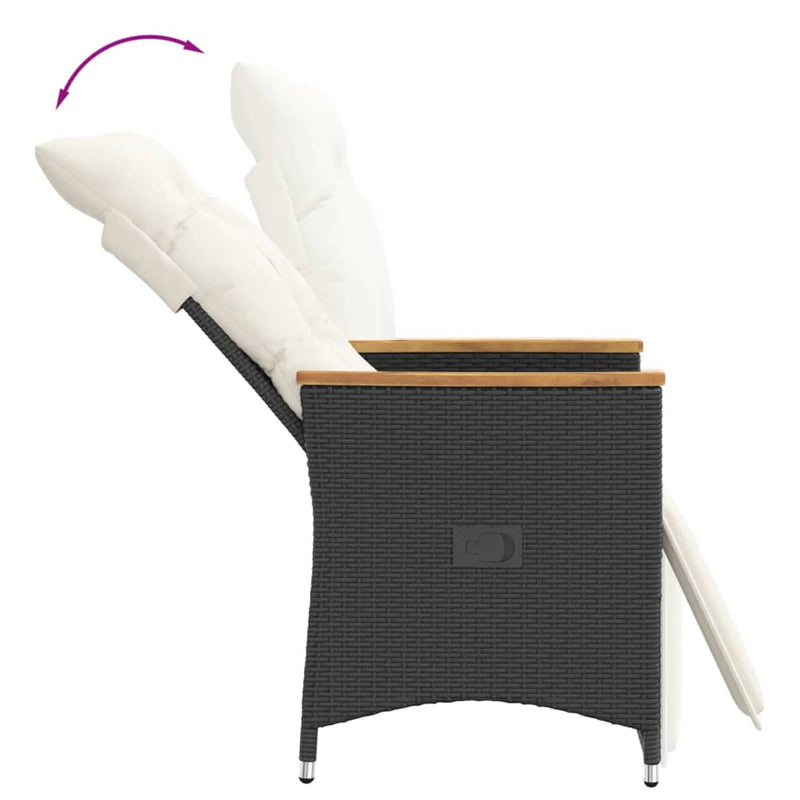 vidaXL Reclining Garden Chairs 2 pcs with Cushions Black Poly Rattan