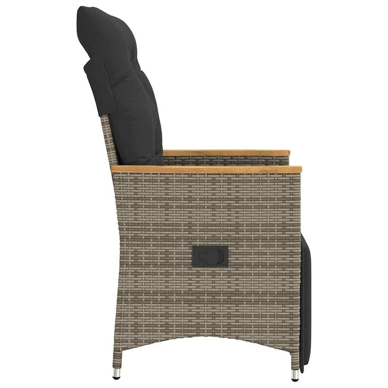 vidaXL Reclining Garden Chairs 2 pcs with Cushions Grey Poly Rattan