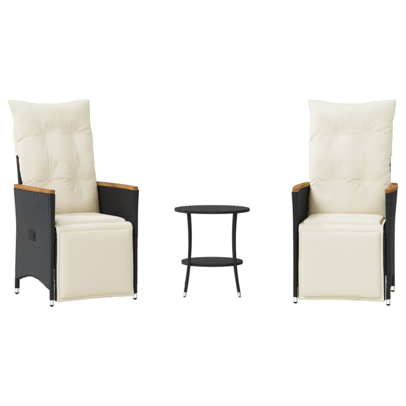 vidaXL 3 Piece Bistro Set with Cushions Black Poly Rattan