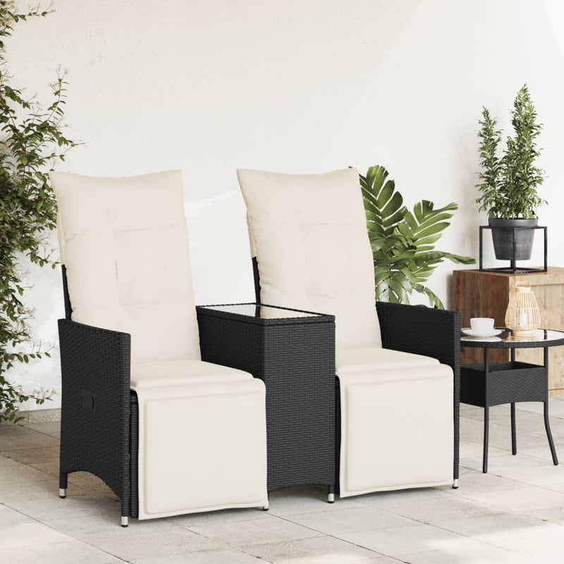 Reclining Garden Sofa 2-Seater with Table Black Poly Rattan