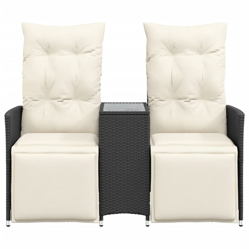 vidaXL Reclining Garden Sofa 2-Seater with Table Black Poly Rattan