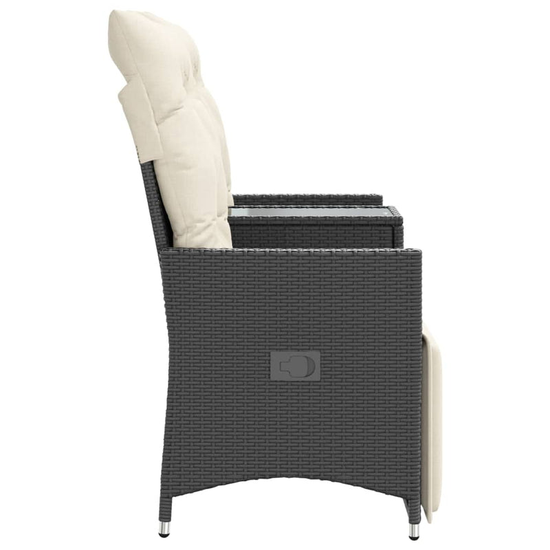vidaXL Reclining Garden Sofa 2-Seater with Table Black Poly Rattan