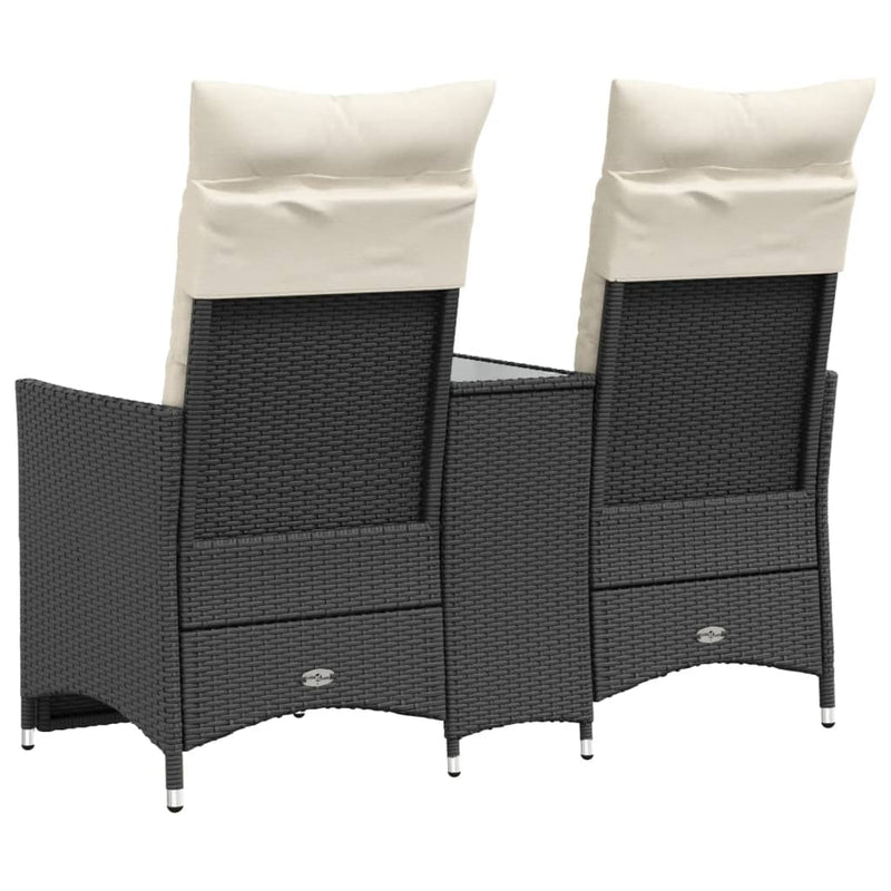 vidaXL Reclining Garden Sofa 2-Seater with Table Black Poly Rattan