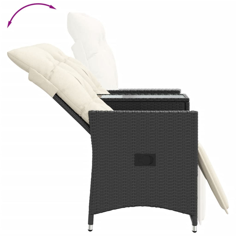 vidaXL Reclining Garden Sofa 2-Seater with Table Black Poly Rattan