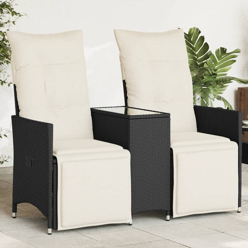 Reclining Garden Sofa 2-Seater with Table Black Poly Rattan