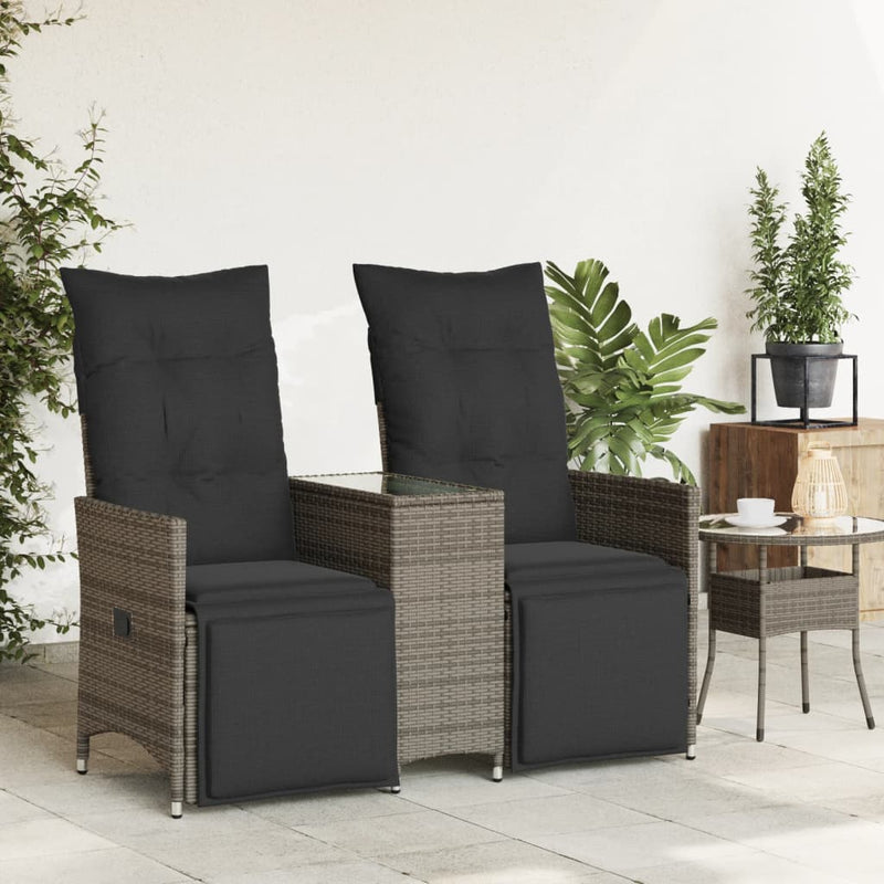 Reclining Garden Sofa 2-Seater with Table Grey Poly Rattan